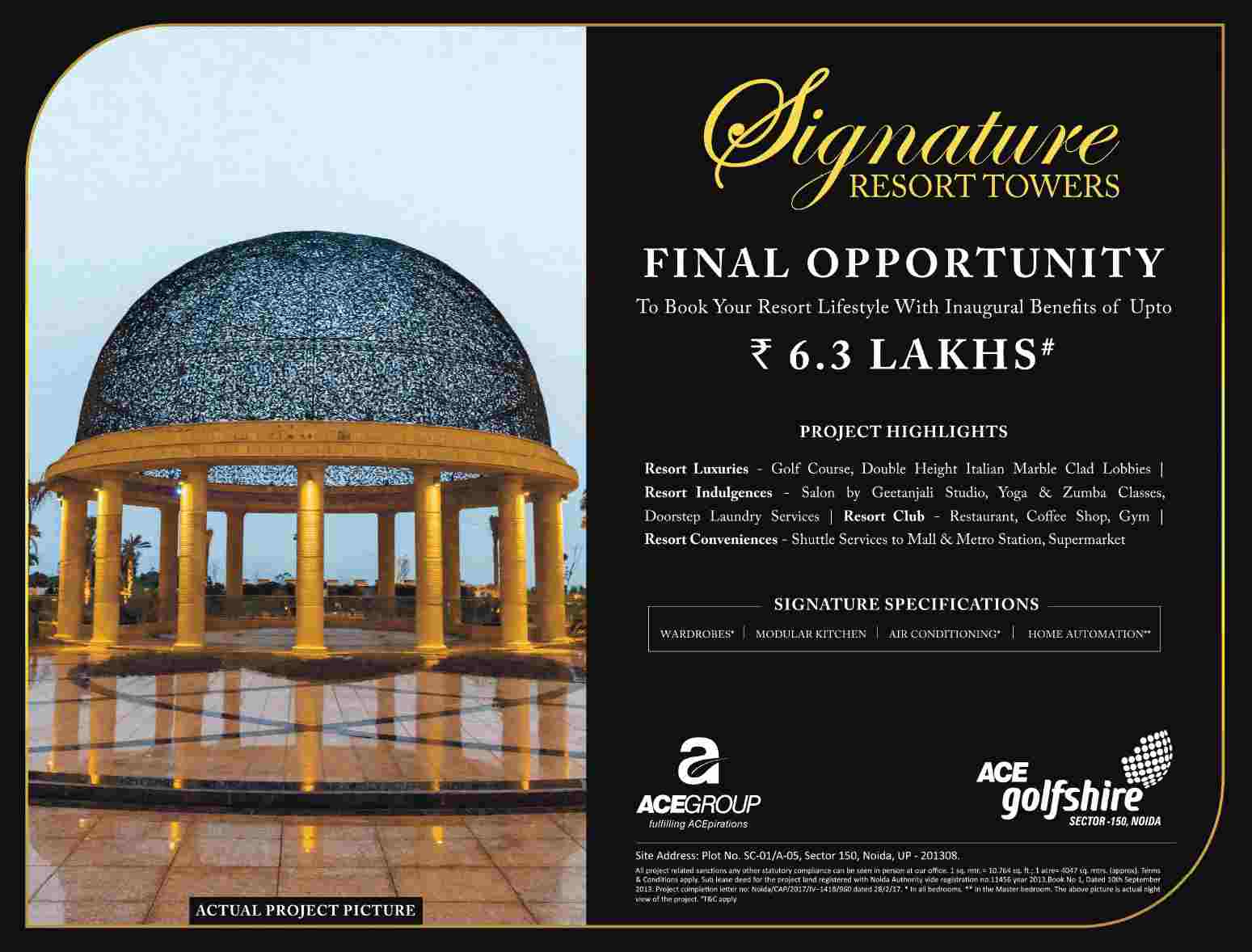 Book your resort lifestyle with inaugural benefits of up to Rs. 6.3 Lakhs at Ace Golf Shire in Noida